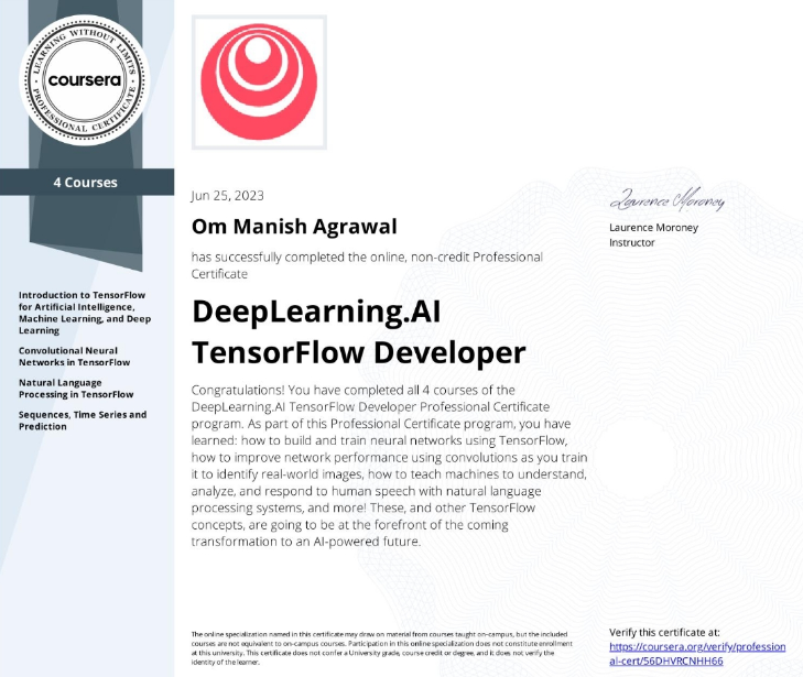 “DeepLearning.AI TensorFlow Developer Professional Certificate” on Coursera